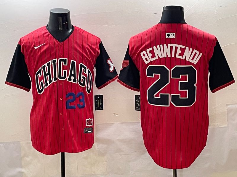 Men Chicago White Sox 23 Benintendi Red Stripe Joint Name 2025 Nike MLB Jersey style 2